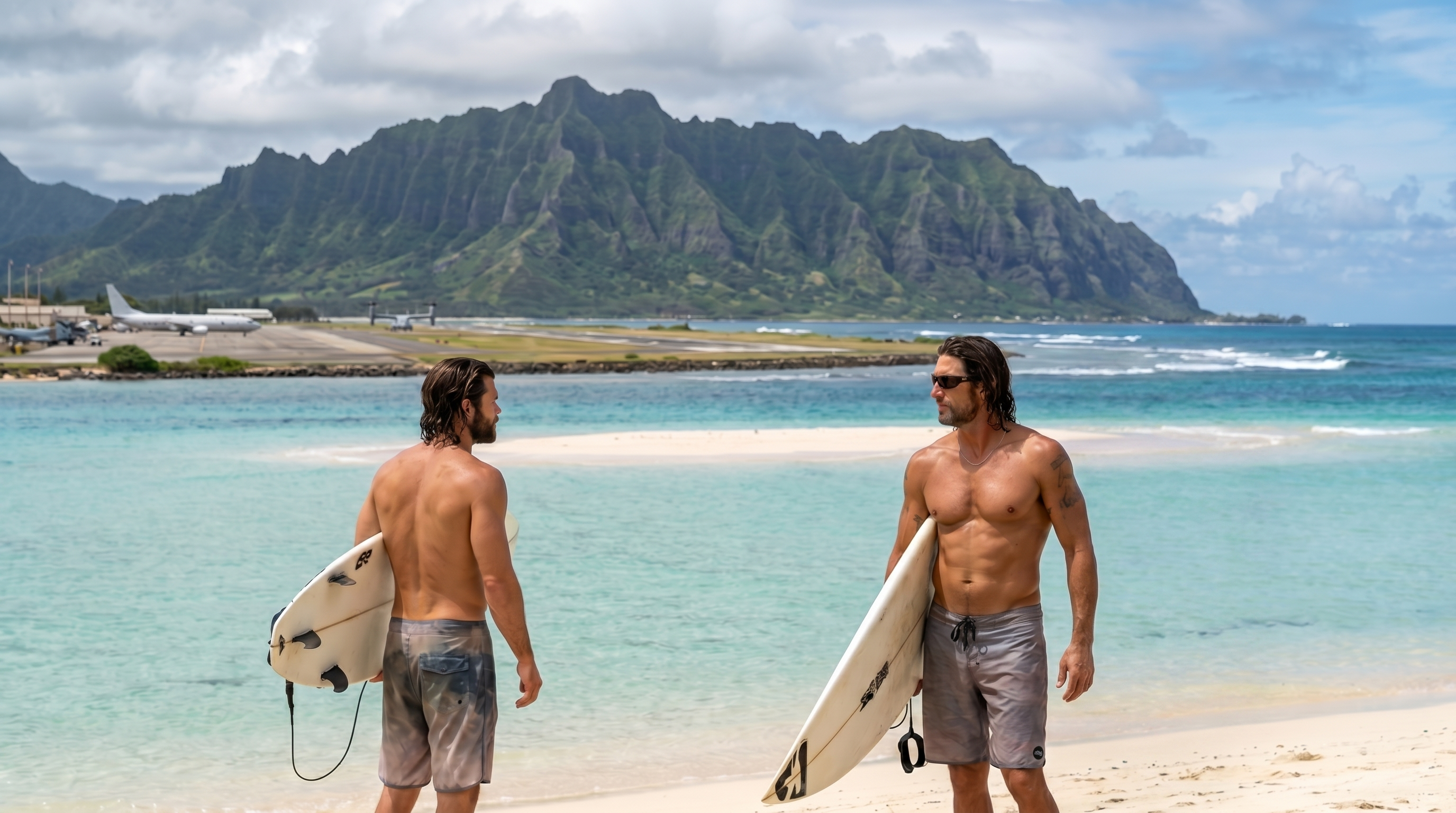 Surfers at Kualoa beach
